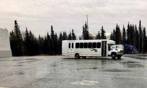 A BUMPS bus waits for passengers in the Walmart parking lot in Kenai, Alaska, on Oct. 15, 2018. (File photo)
