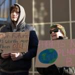Chloe Anderson / Juneau Empire
Felix Dean protests alongside his grandmother, Shar Fox, during an anti-LNG pipeline demonstration outside the Alaska State Capitol on Saturday, Jan. 24<ins>, 2026</ins>.