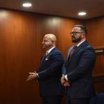 Glenfarne Group CEO and Founder Brendan Duval and Alaska LNG President Adam Prestidge stand in the gallery of the House Chamber during Governor Mike Dunleavys State of the State address on Thurday, Jan. 22.