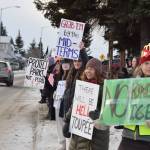 Delcenia Cosman / Homer News
Demonstrators gather at WKFL Park in Homer<ins>, Alaska</ins> on Saturday, Jan. 24<ins>, 2026</ins>, for the No Kings, No ICE protest organized by the Homer Women of Action.