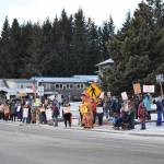 Three hundred gather at WKFL park in Homer, Alaska, on Saturday, Jan. 24, 2026, for the No Kings, No ICE rally organized by the Homer Women of Action. (Delcenia Cosman/Homer News)