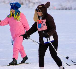 Costumed skiers participate in the 20th annual Ski for Women on Sunday<ins>, Feb. 8, 2026,</ins> at Tsalteshi Trails in Soldotna<ins>, Alaska</ins>.