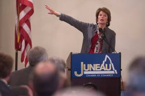 Alaska Sen. Lisa Murkowski speaks at the Juneau Chamber of Commerce&rsquo;s weekly luncheon at the Moose Lodge on Thursday, June 1, 2017.